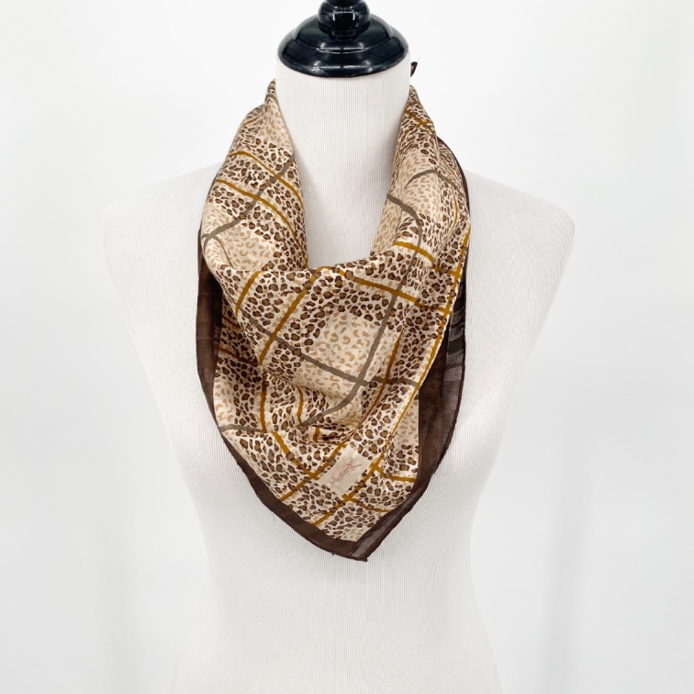 YSL Saint Laurent Leopard Animal Print Cotton Square Scarf Handkerchief